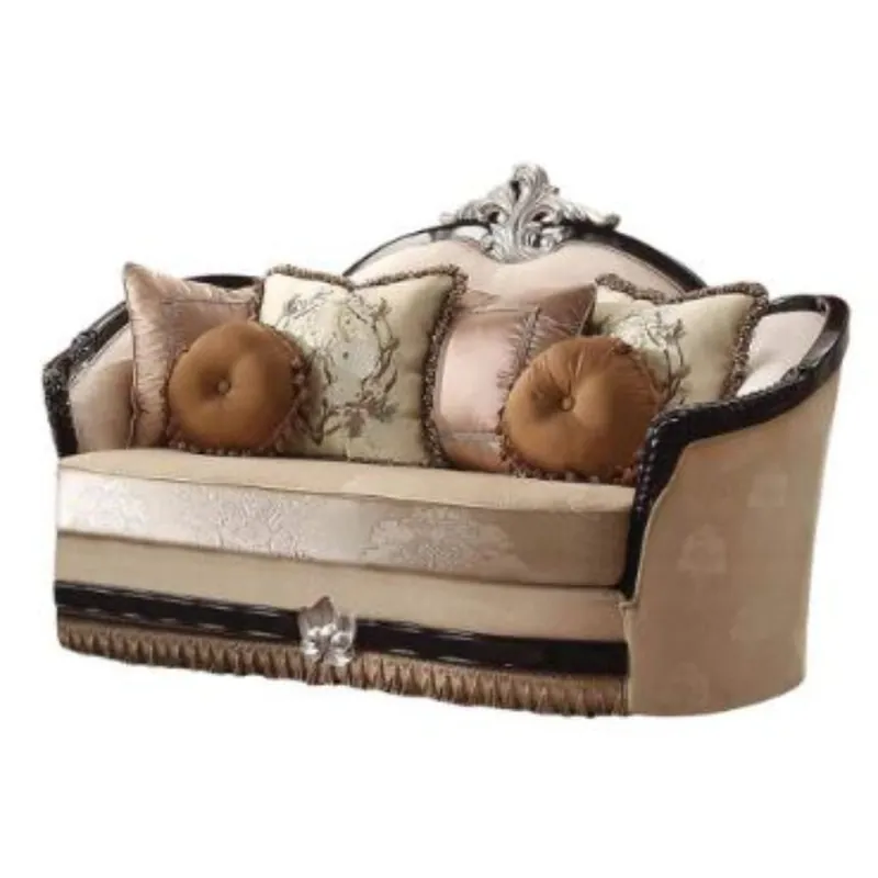 75" Tan Velvet Velvet Curved Love Seat And Toss Pillows By Homeroots Price Cut