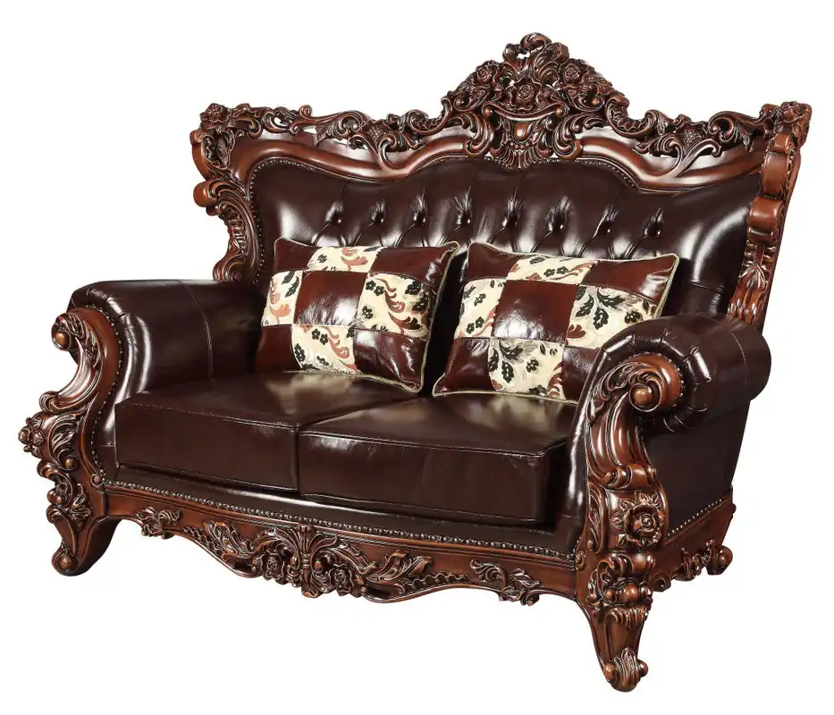 Hot Picks 71" Espresso And Brown Faux Leather Curved Love Seat By Homeroots