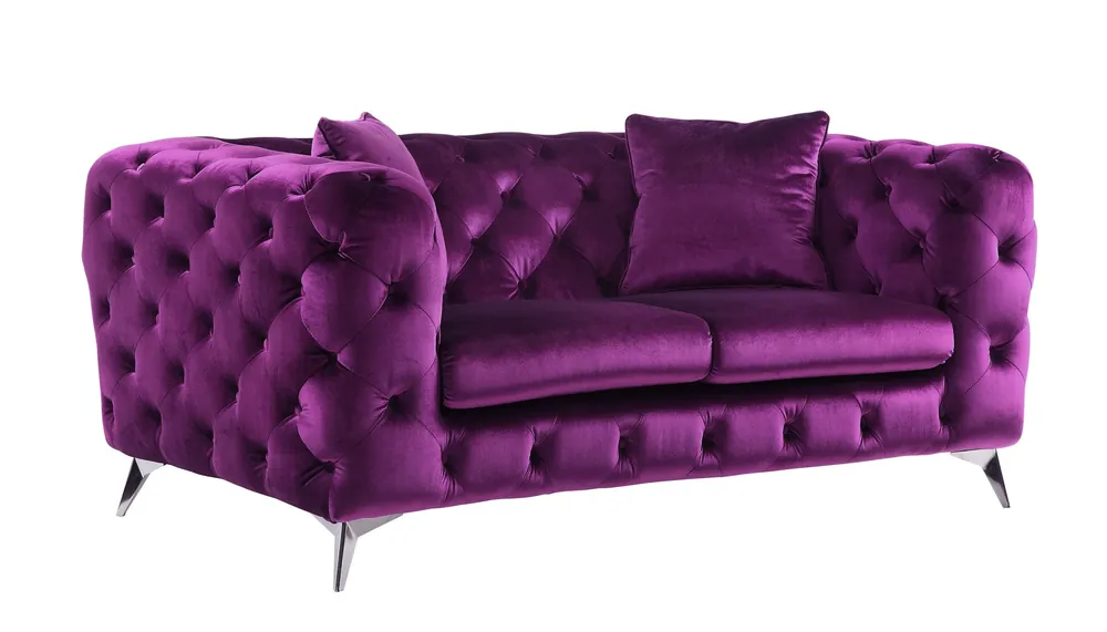 72" Purple And Silver Velvet Love Seat By Homeroots New Release