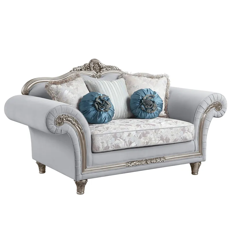 76" Light Gray And Platinum Linen Love Seat And Toss Pillows By Homero Flash Sale