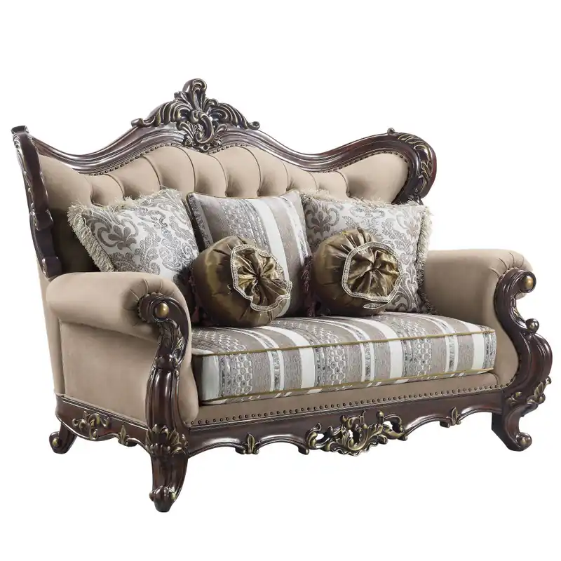 Secure Checkout 70" Brown And Dark Brown Linen Curved Love Seat And Toss Pillows By Ho