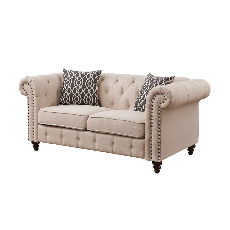 67" Beige 100% Linen And Black Love Seat By Homeroots Exclusive