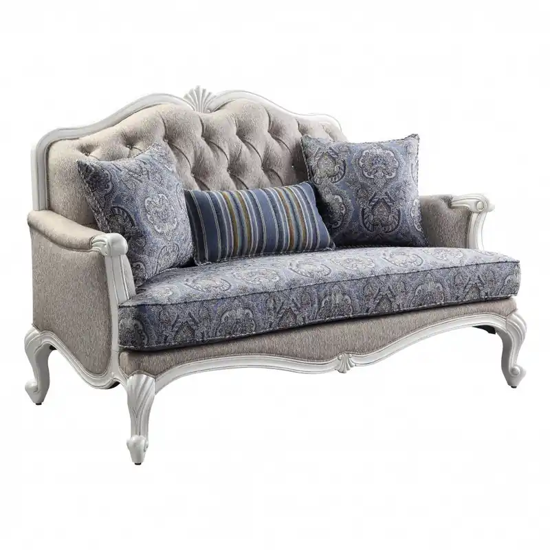 Special Offer 64" Beige 100% Linen And White Love Seat By Homeroots
