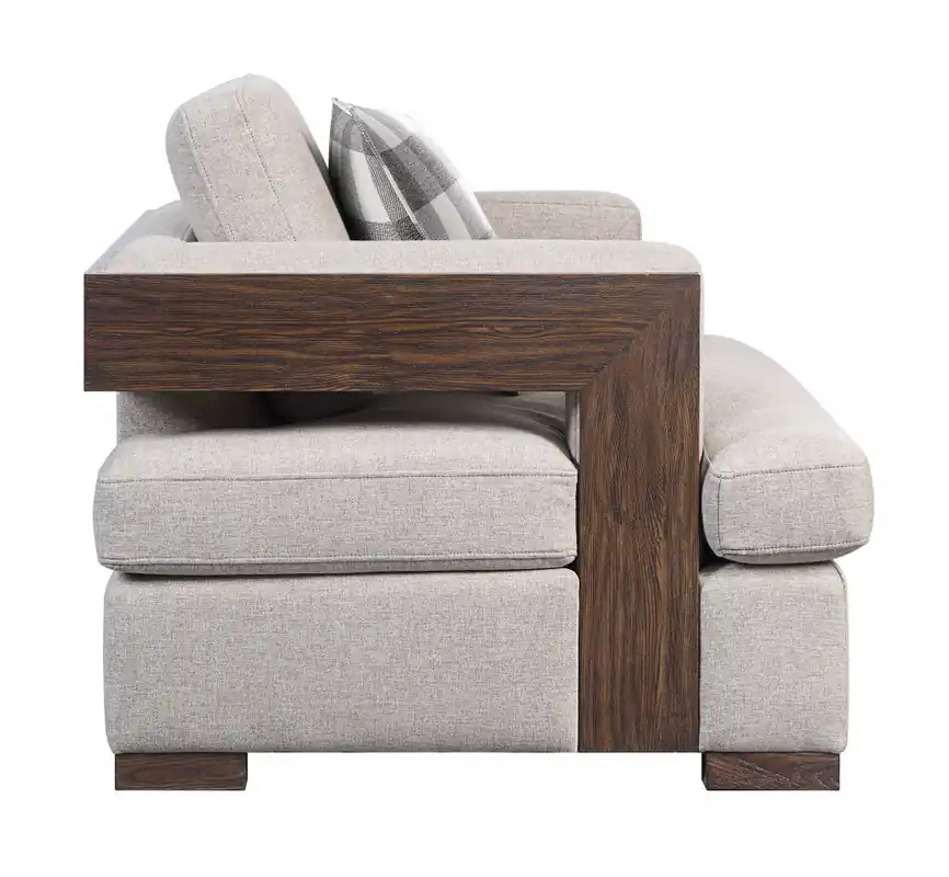 Mega Sale 72" Beige 100% Linen And Walnut Love Seat with Pillows By Homeroots