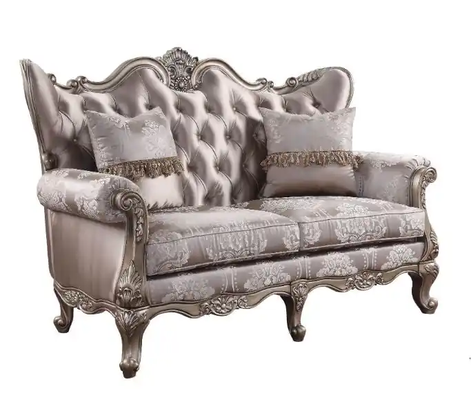 Express Delivery 68" Pink And Platinum Silk Blend Love Seat And Toss Pillows By Homeroo