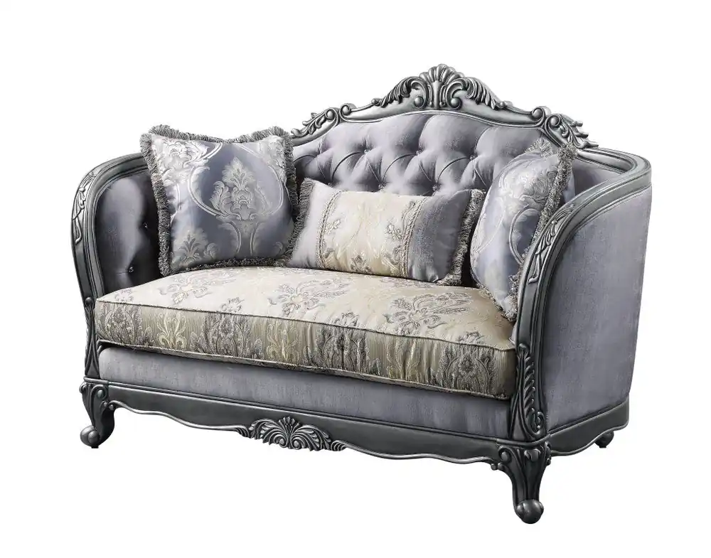 65" Gray Silver And Platinum Silk Blend Love Seat And Toss Pillows By Buy Online