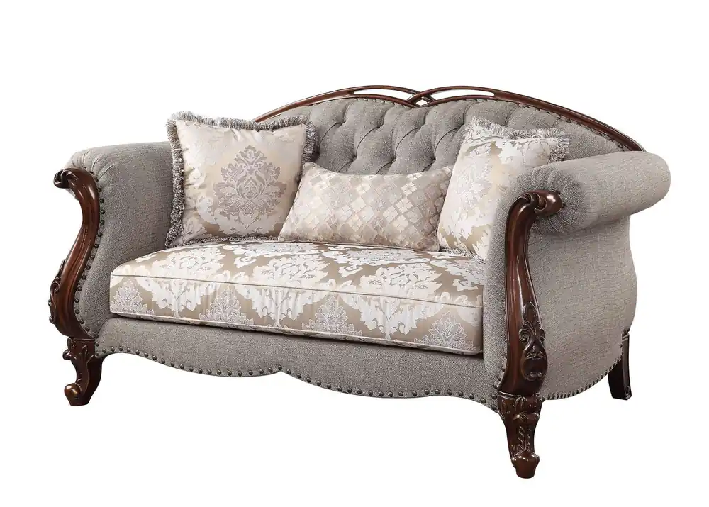 72" Beige And Dark Brown Linen Love Seat And Toss Pillows By Homeroots Get Yours
