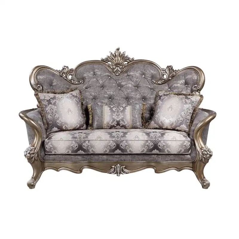 Sale 75" Gray And Platinum Cotton Blend Love Seat And Toss Pillows By Homer