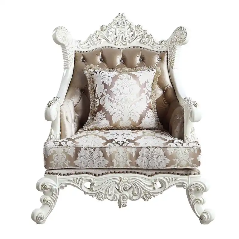 43" Tan And White Fabric Floral Wingback Chair By Homeroots Markdown