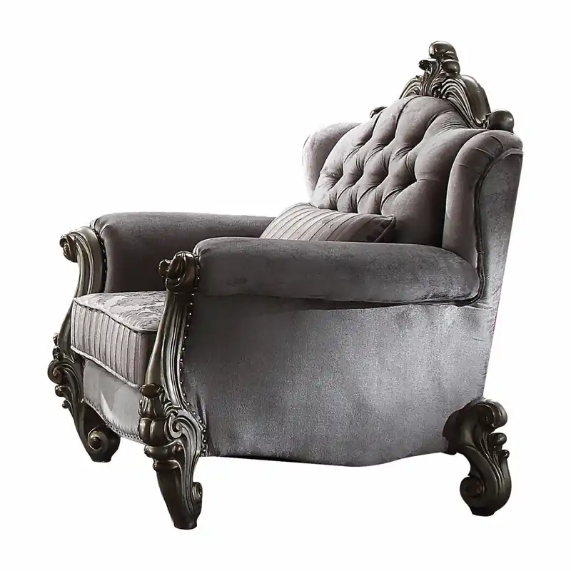 Genuine 44" Gray And Platinum Velvet Floral Tufted Club Chair By Homeroots