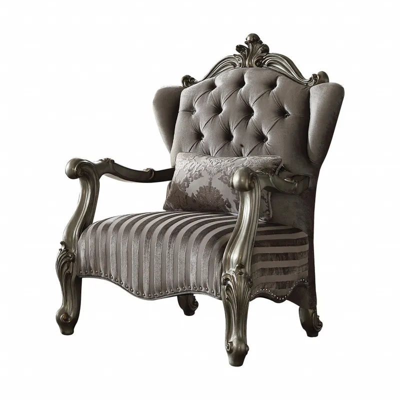 33" Gray And Platinum Velvet Striped Tufted Wingback Chair By Homeroot Exclusive Offer