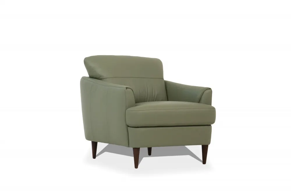 Price Cut 34" Moss Green Genuine Leather And Black Arm Chair By Homeroots