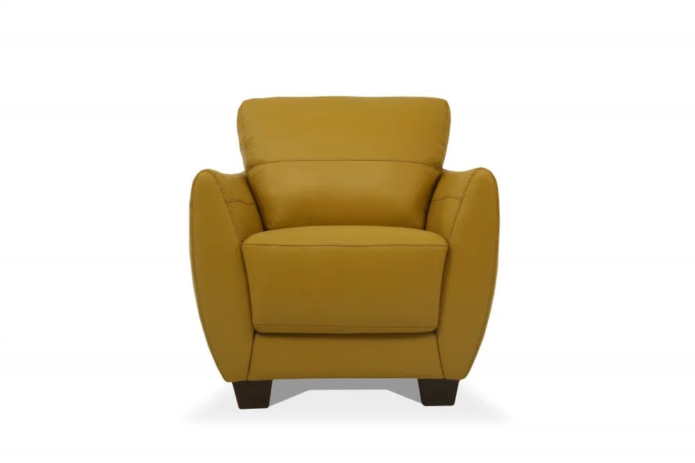 Weekend Sale 33" Mustard Genuine Leather And Black Arm Chair By Homeroots