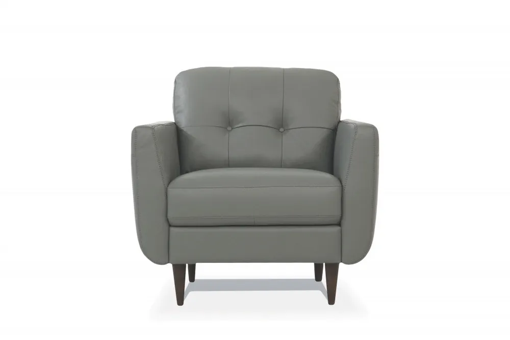 35" Pesto Green Genuine Leather And Black Tufted Arm Chair By Homeroot Next Day Delivery
