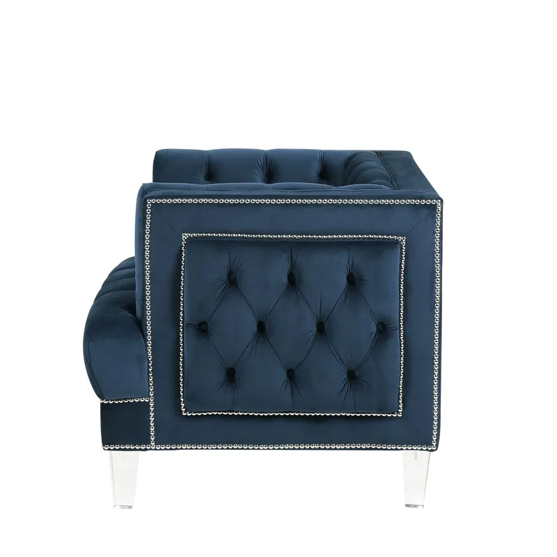 41" Blue Velvet And Black Tufted Arm Chair By Homeroots Crafted