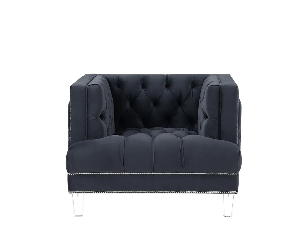 Flash Sale 41" Charcoal Velvet And Black Tufted Arm Chair By Homeroots