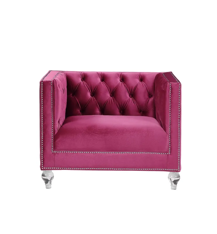 No Minimum Order 40" Burgundy Velvet And Black Tufted Arm Chair By Homeroots