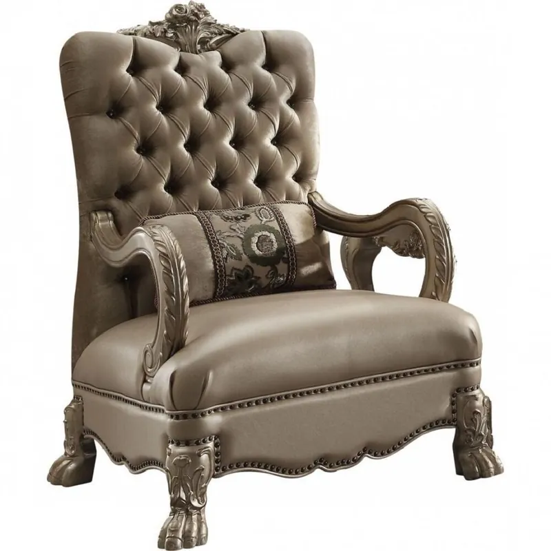 Buy Online 34" Bone and Gold Velvet Tufted Arm Chair By Homeroots