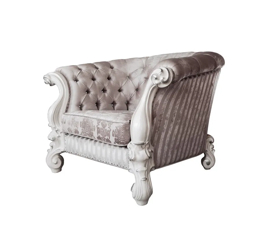 52" Ivory and Bone Fabric Damask Tufted Barrel Chair By Homeroots Bargain
