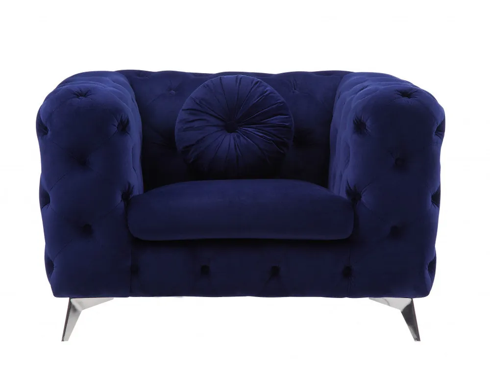 Grab Now 41" Blue Fabric And Black Tufted Arm Chair By Homeroots