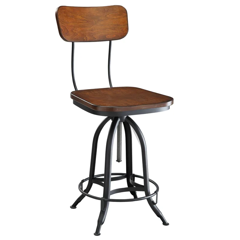 46" Chestnut Steel Swivel Low Back Adjustable Height Bar Chair With Fo Holiday Sale