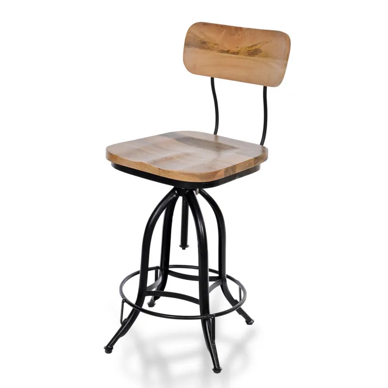 46" Natural Steel Swivel Low Back Adjustable Height Bar Chair With Foo Fresh Stock