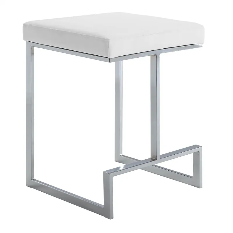 24" White Faux Leather And Steel Backless Counter Height Bar Chair By Budget