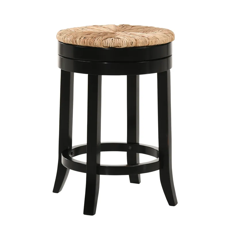 Factory Price 24" Natural And Black Solid Wood Swivel Backless Counter Height Bar Ch
