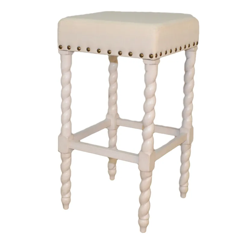 Don’t Miss Out 30" Cream Faux Leather And Solid Wood Backless Bar Height Chair With F