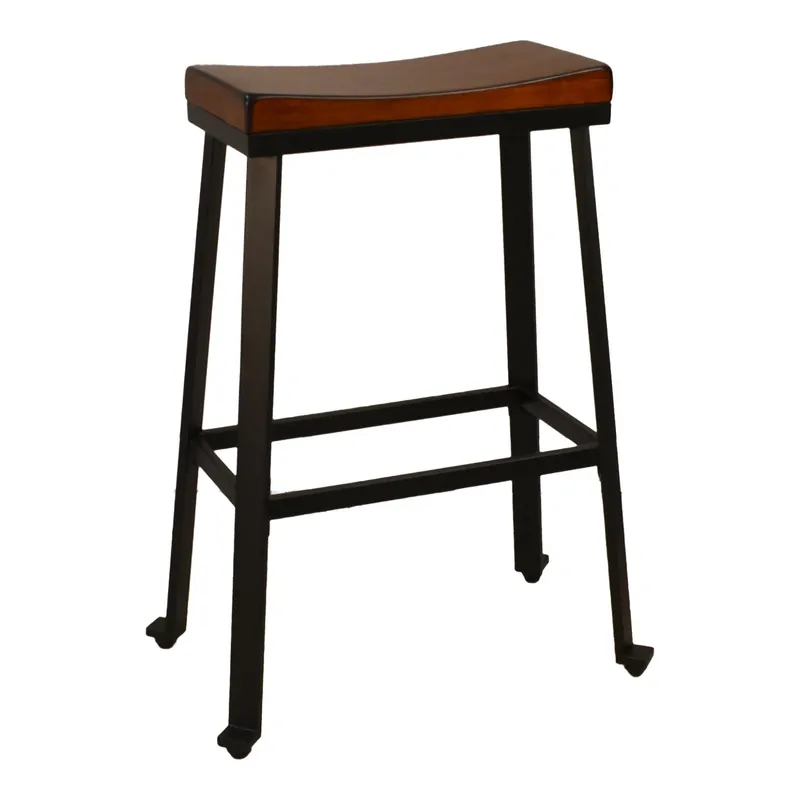 Original 30" Chestnut And Black Steel Backless Bar Height Chair With Footrest B