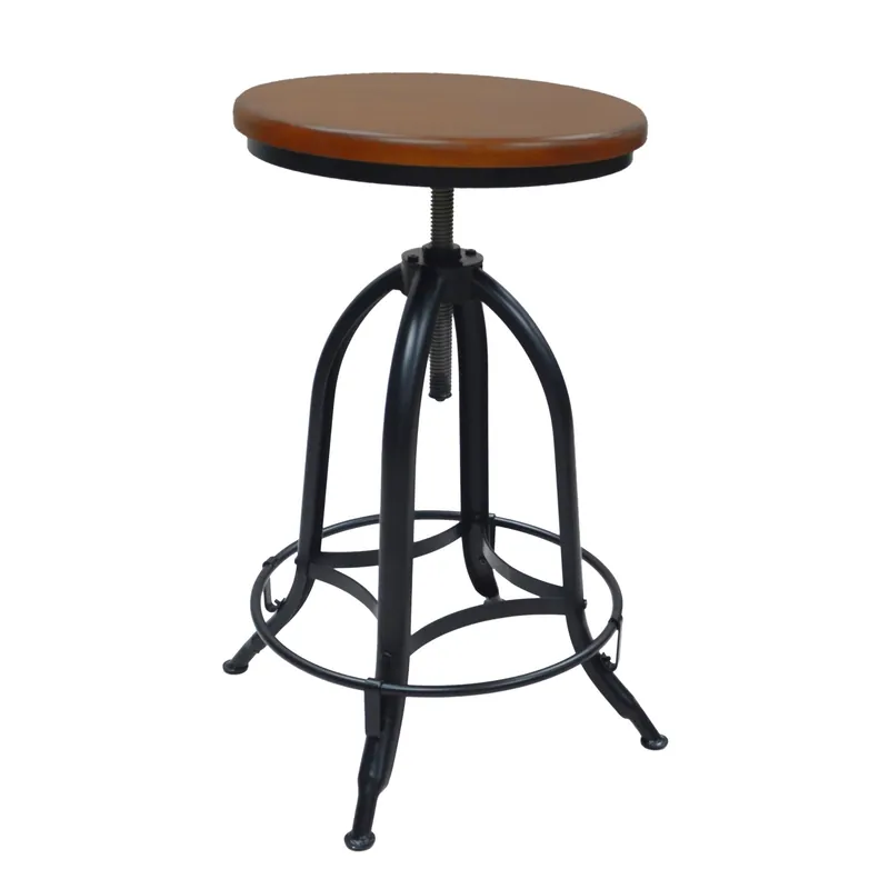 Limited Time 30" Chestnut And Black Swivel Backless Adjustable Height Bar Chair Wit
