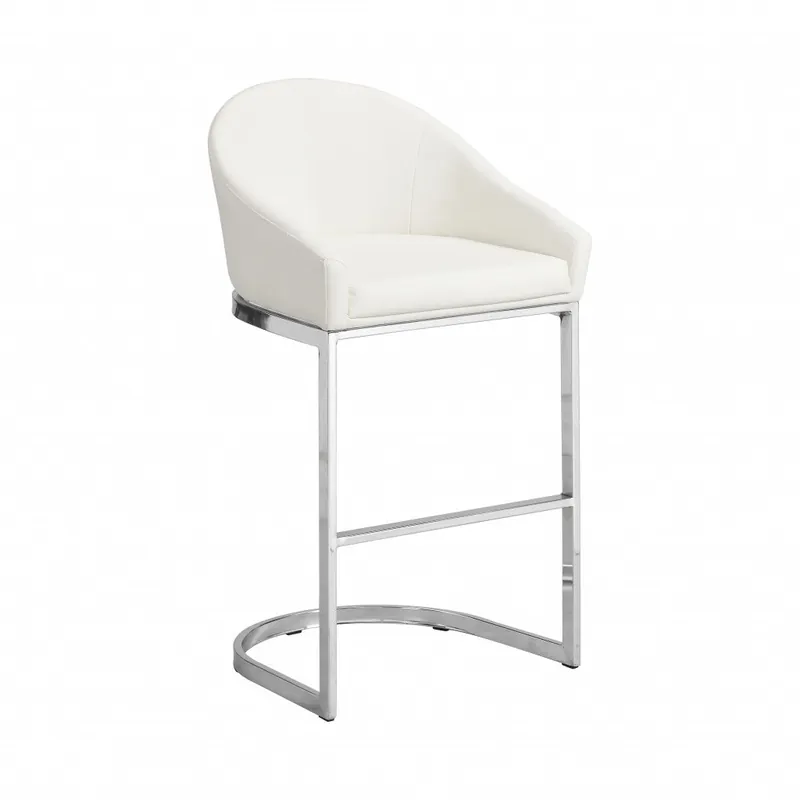 35" White Faux Leather And Steel Low Back Bar Height Chair With Footre Buy Online