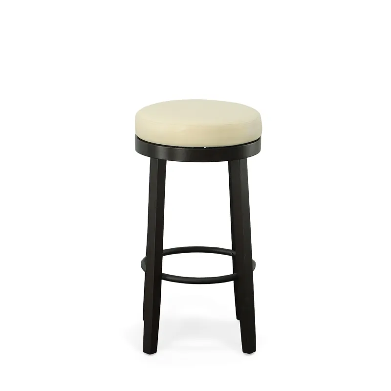 Budget Set Of Two 30" Cream And Espresso Faux Leather And Solid Wood Swivel B