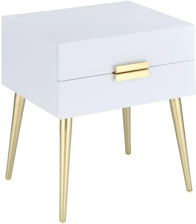 24" Gold And White End Table With Two Drawers By Homeroots Fast Shipping