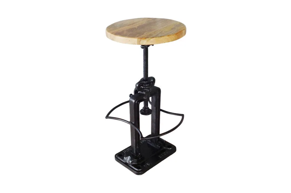 27" Natural And Black Iron Backless Adjustable Height Bar Chair With F Factory Price
