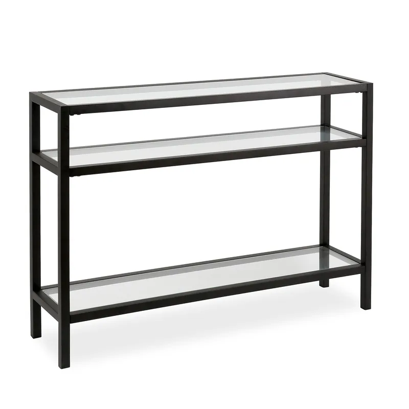 One Day Deal 42" Black and Glass Console Table With Storage By Homeroots