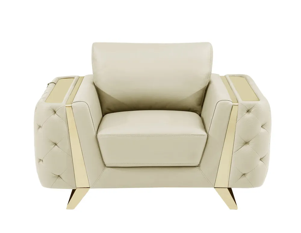 50" Beige and Silver Faux Leather Tufted Arm Chair By Homeroots New Arrival