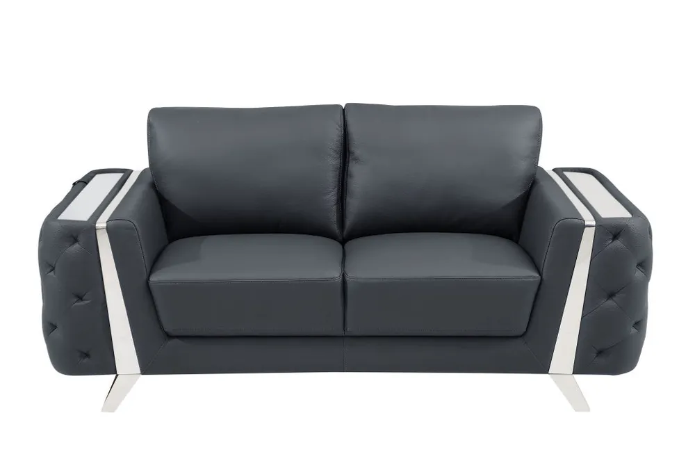 72" Dark Gray And Silver Genuine Leather Love Seat By Homeroots New Arrival
