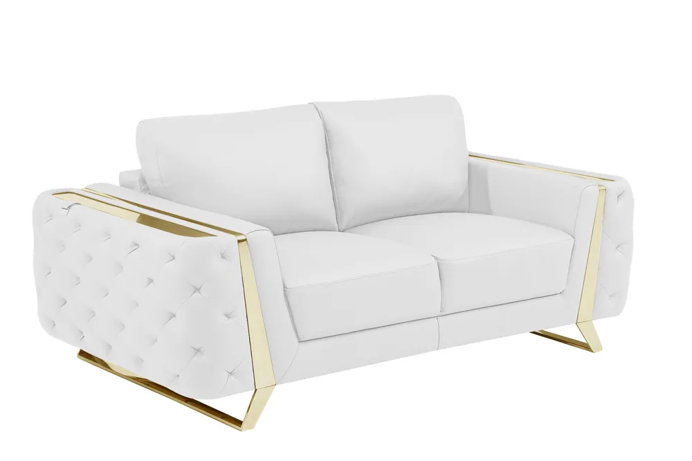 Weekend Sale 72" White And Gold Genuine Leather Love Seat By Homeroots