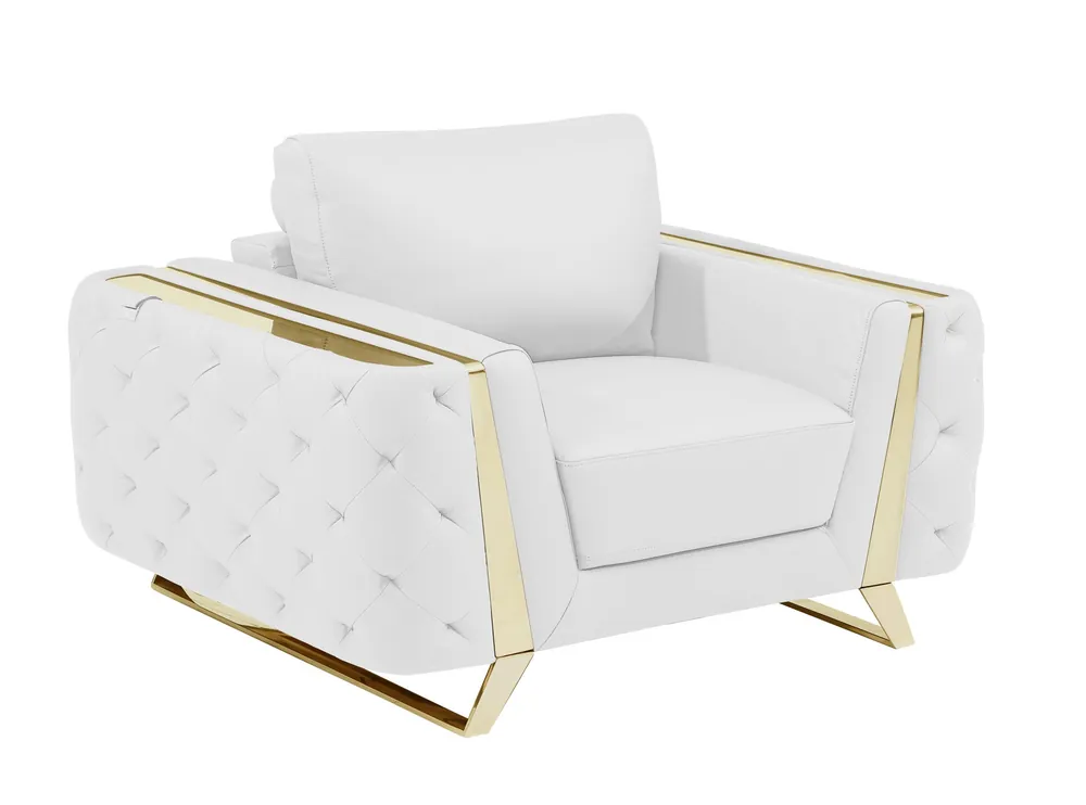 50" White and Gold Genuine Leather Chair Arm Chair By Homeroots Trusted Brand