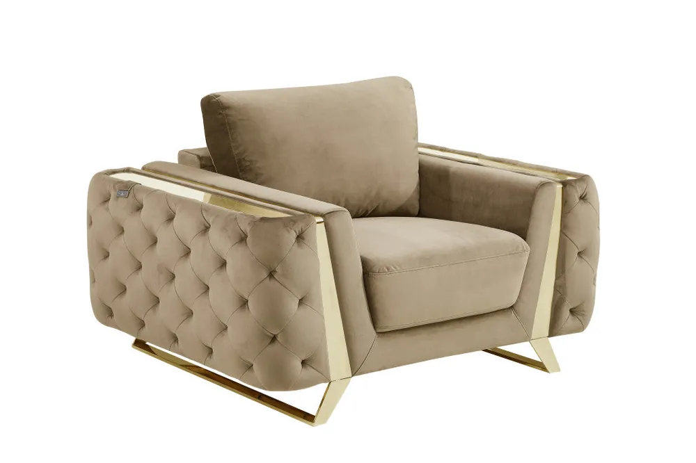 Budget 50" Beige and Gold Velvet Chair Arm Chair By Homeroots