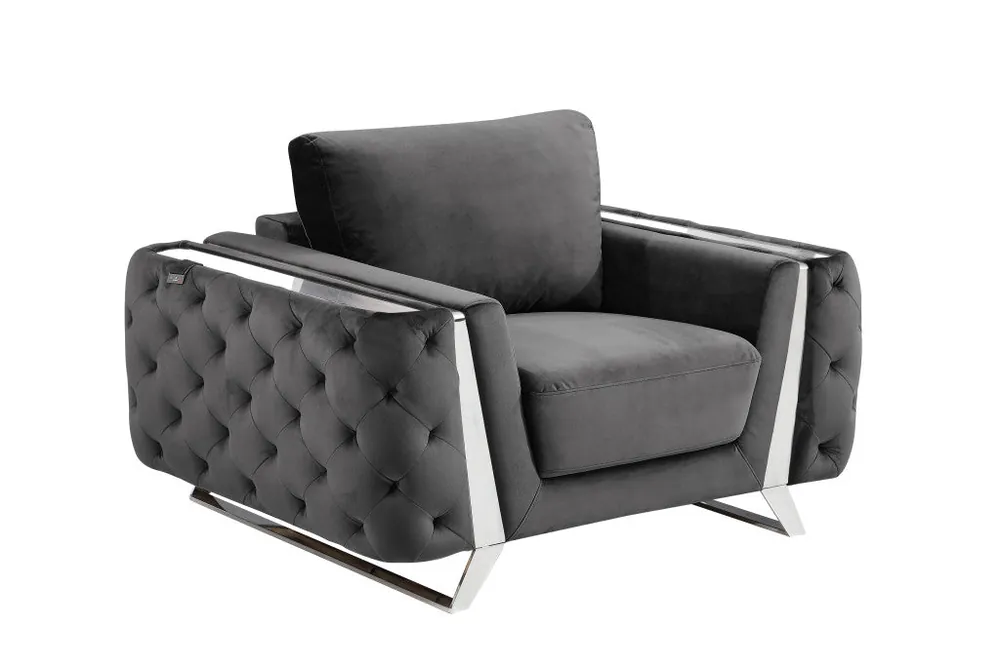 Buy Direct 50" Dark Gray and Silver Velvet Tufted Arm Chair By Homeroots