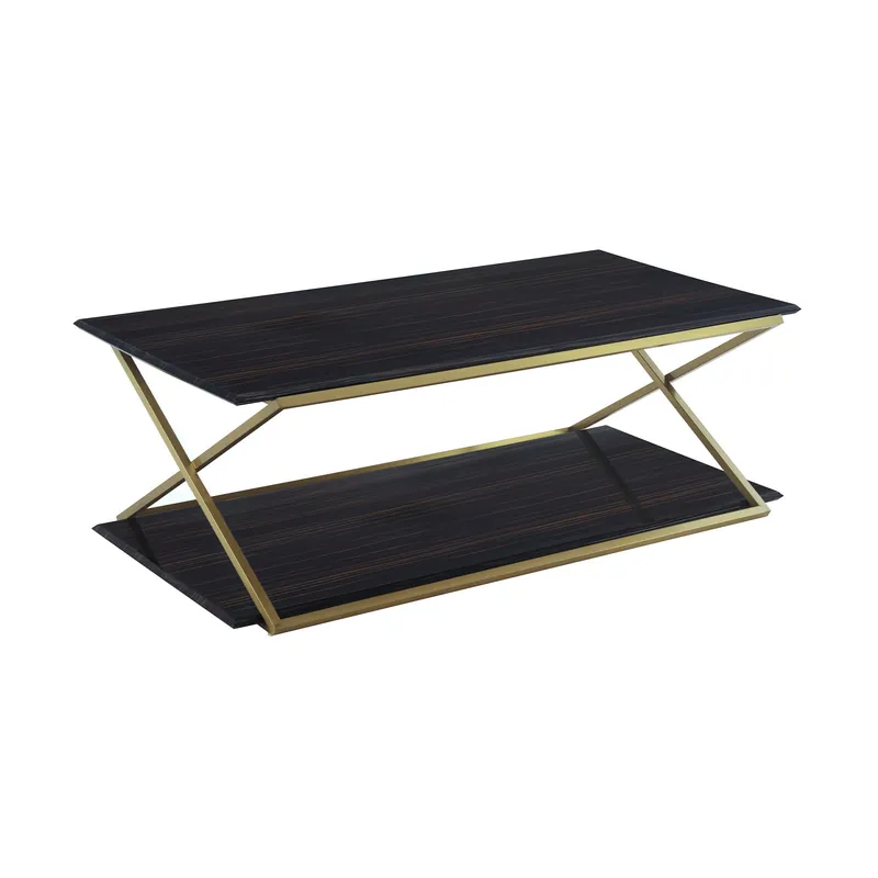 51" Dark Brown And Gold Rectangular Coffee Table With Shelf By Homeroo Fresh Stock