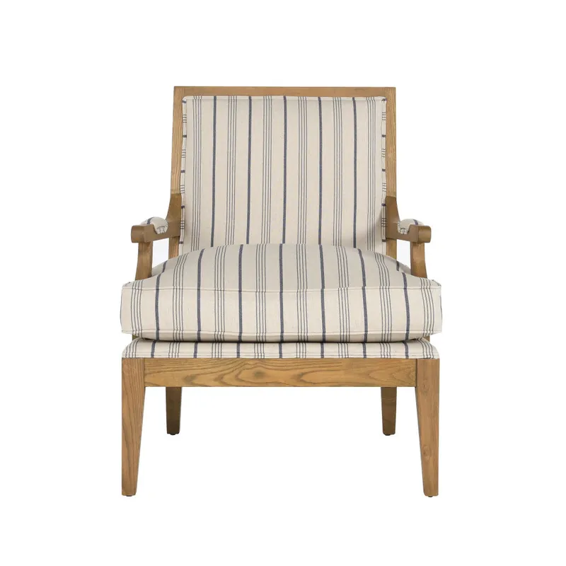 Top Pick 29" Blue And Ivory Linen Blend Striped Arm Chair By Homeroots