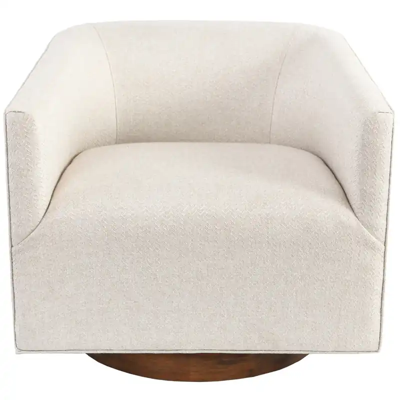 30" Beige and Wood Brown Polyester Chevron Swivel Barrel Chair By Home Seasonal Sale