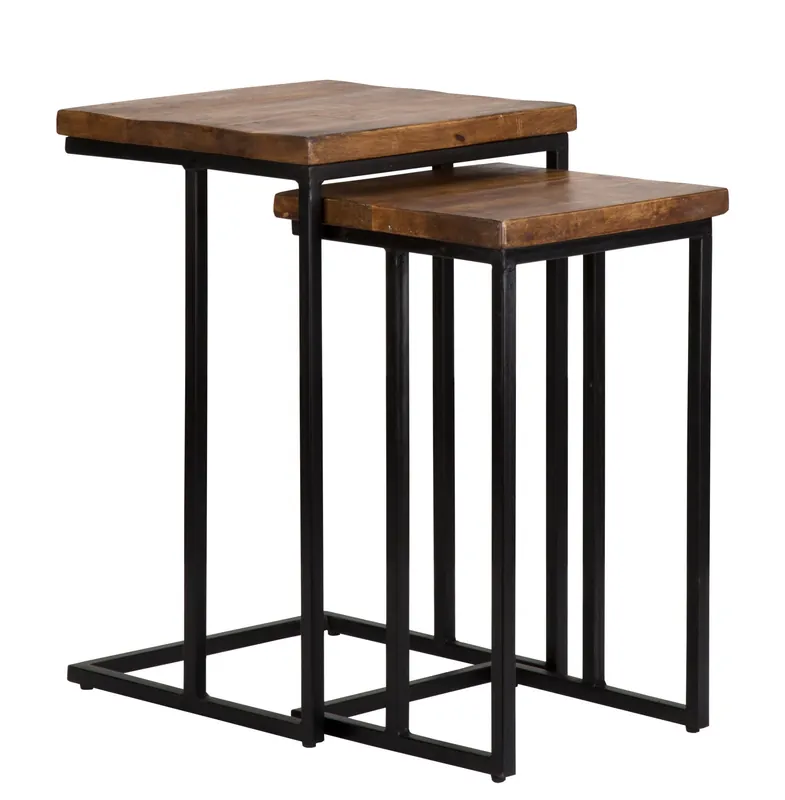Set of Two 26" Black and Mahogany Solid Wood Nested Tables By Homeroot Authentic
