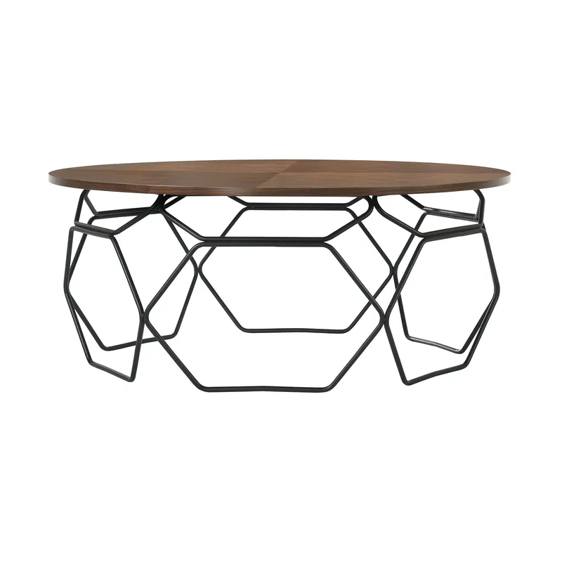 Big Sale 36" Black And Brown Solid Wood Round Coffee Table By Homeroots