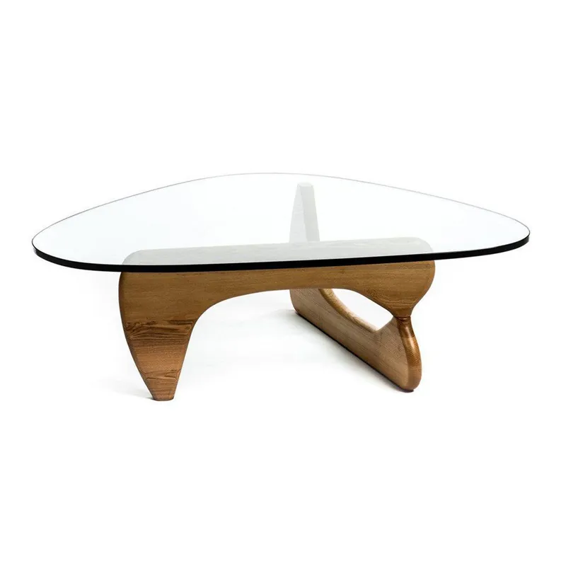 50" Walnut And Clear Glass Triangle Coffee Table By Homeroots Viral