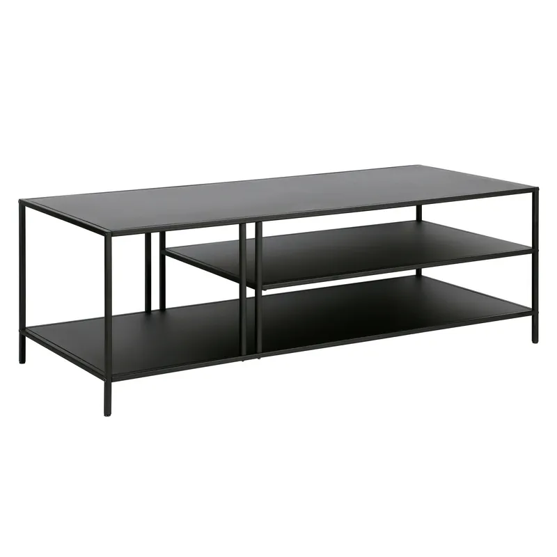 48" Black Steel Rectangular Coffee Table With Two Shelves By Homeroots Modern