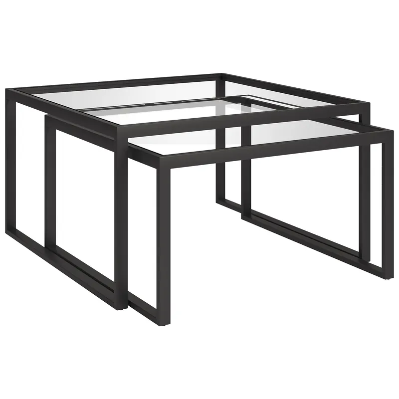 Bargain Set Of Two 30" Black Glass Square Nested Coffee Tables By Homeroots